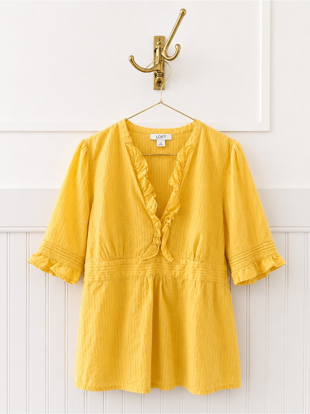 LOFT Sunny Yellow Ruffle V-Neck Blouse